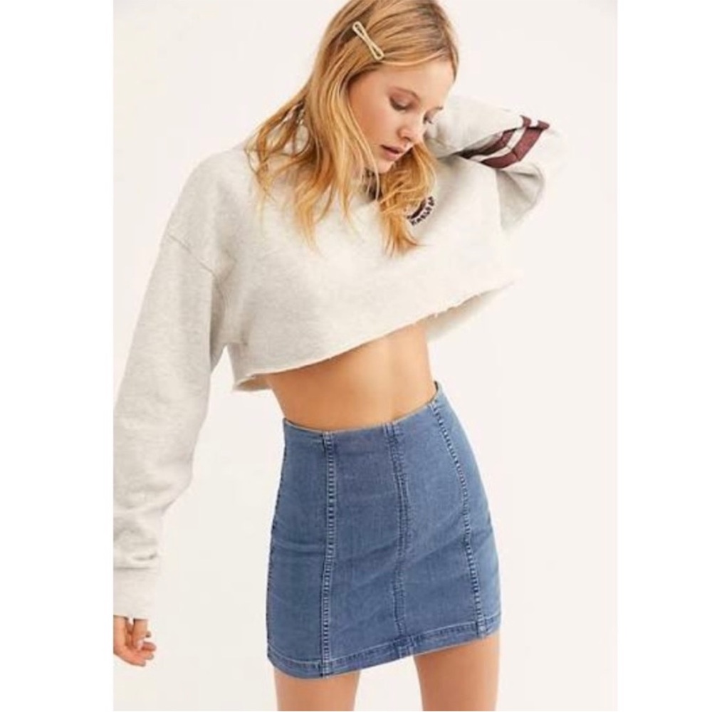Free People Blue Mini Denim Skirt